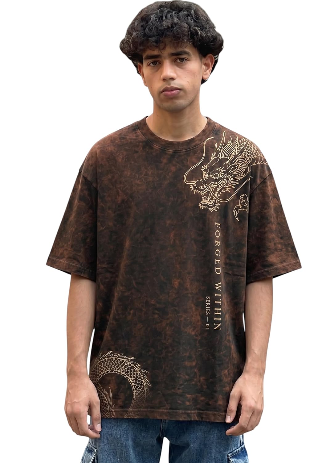 boffi ... 100% Cotton Oversized T-Shirt Unisex Drop Shoulder Dye Washed Street Look Black Pack of 1 - Image 3
