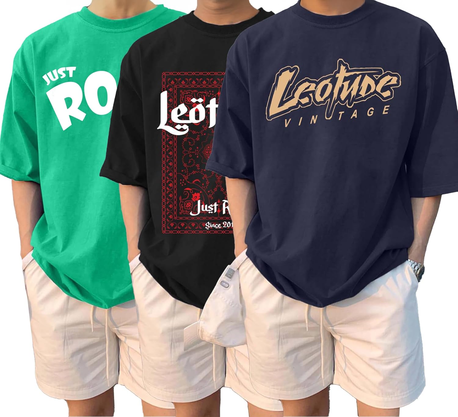 LEOTUDE Men's Half Sleeve Round Neck Cottonblend Graphic Print Oversized Tshirt for Man - Image 6