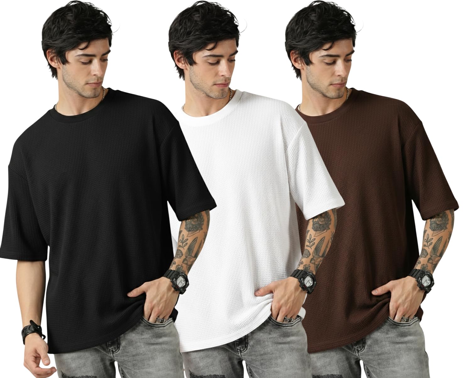RodZen Men's Polycotton Half Sleeve Round Neck Oversized Solid T-Shirt - Image 6