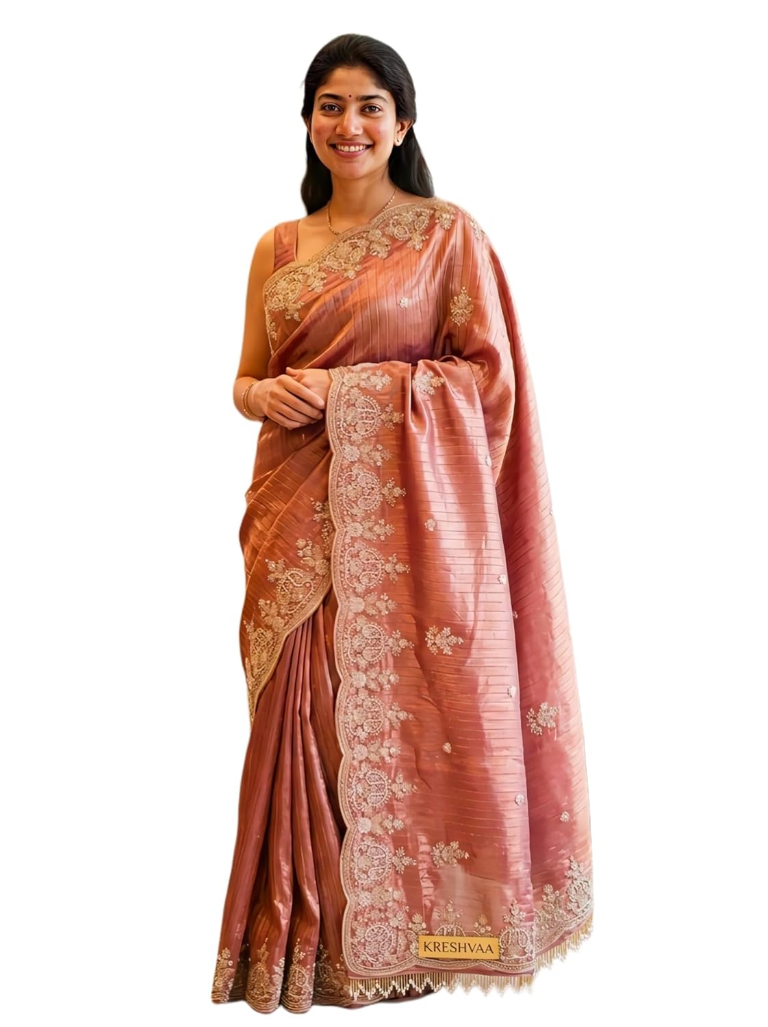 Women's Tissue Silk Saree with Zari Embroidery & Scalloped Borders | Designer Partty Wear Ethnic Saree with Unstitched Blouse Piece