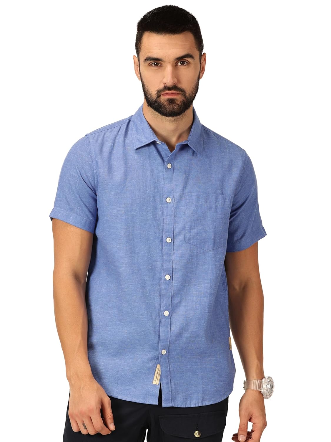 Thomas Scott Men's | Solid | Linen Blend | Slim Fit | Short Sleeve | Spread Collar | Casual |Shirts for Men - Image 4