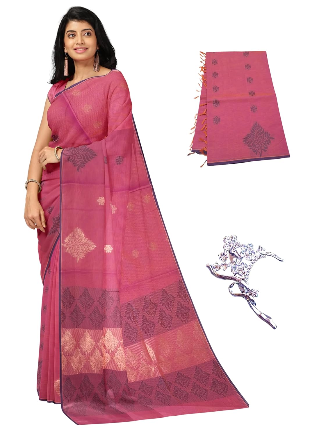 Women's 100 Count Kovai Cotton Saree | Handloom Negamam Cotton Saree | Coimbatore Cotton Saree - With Blouse