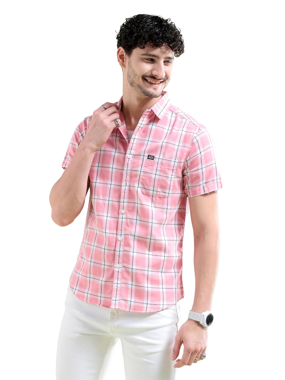 The Indian Garage Co Men Slim Fit Checkered Half Sleeves Spread Collar Casual Shirt - Image 5