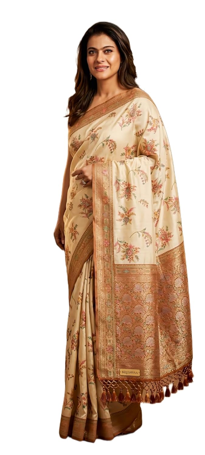 Women's Tissue Silk Saree with Zari Embroidery & Scalloped Borders | Designer Partty Wear Ethnic Saree with Unstitched Blouse Piece - Image 8