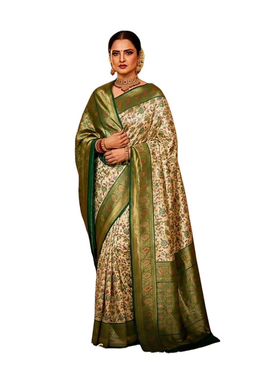 Women's Tissue Silk Saree with Zari Embroidery & Scalloped Borders | Designer Partty Wear Ethnic Saree with Unstitched Blouse Piece - Image 5