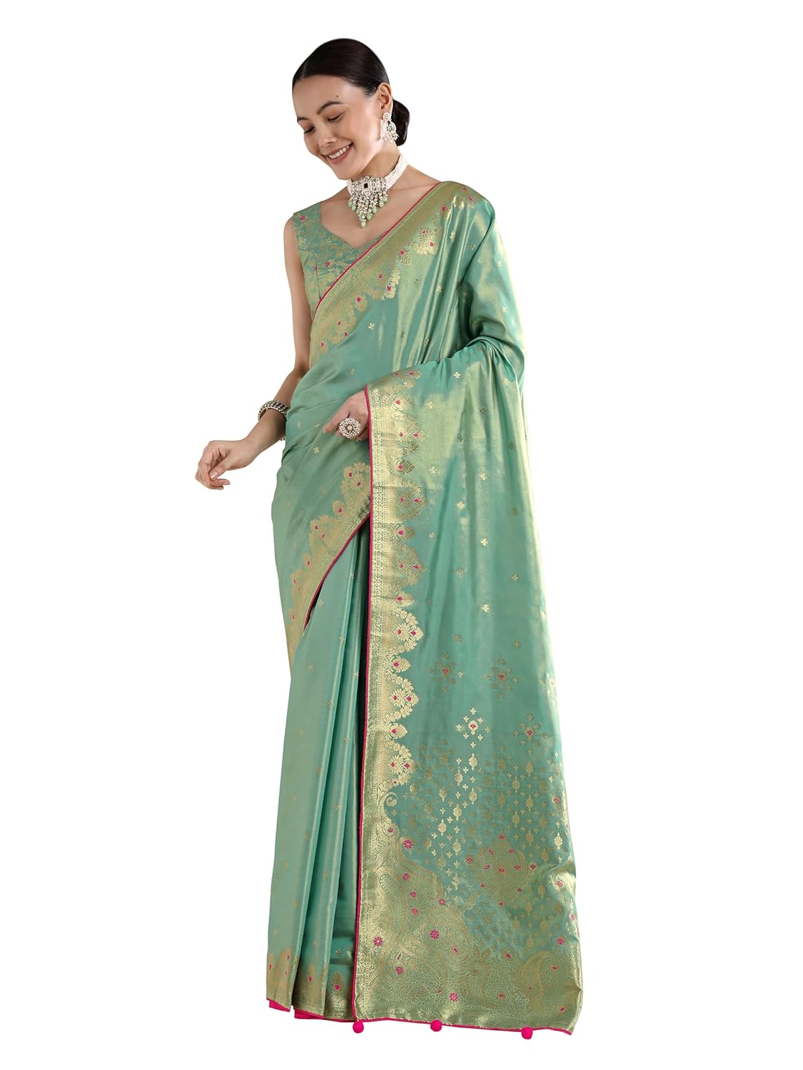 Monjolika Fashion Paisley Zari Woven Banarasi Tissue Silk Saree (15900_Color)
