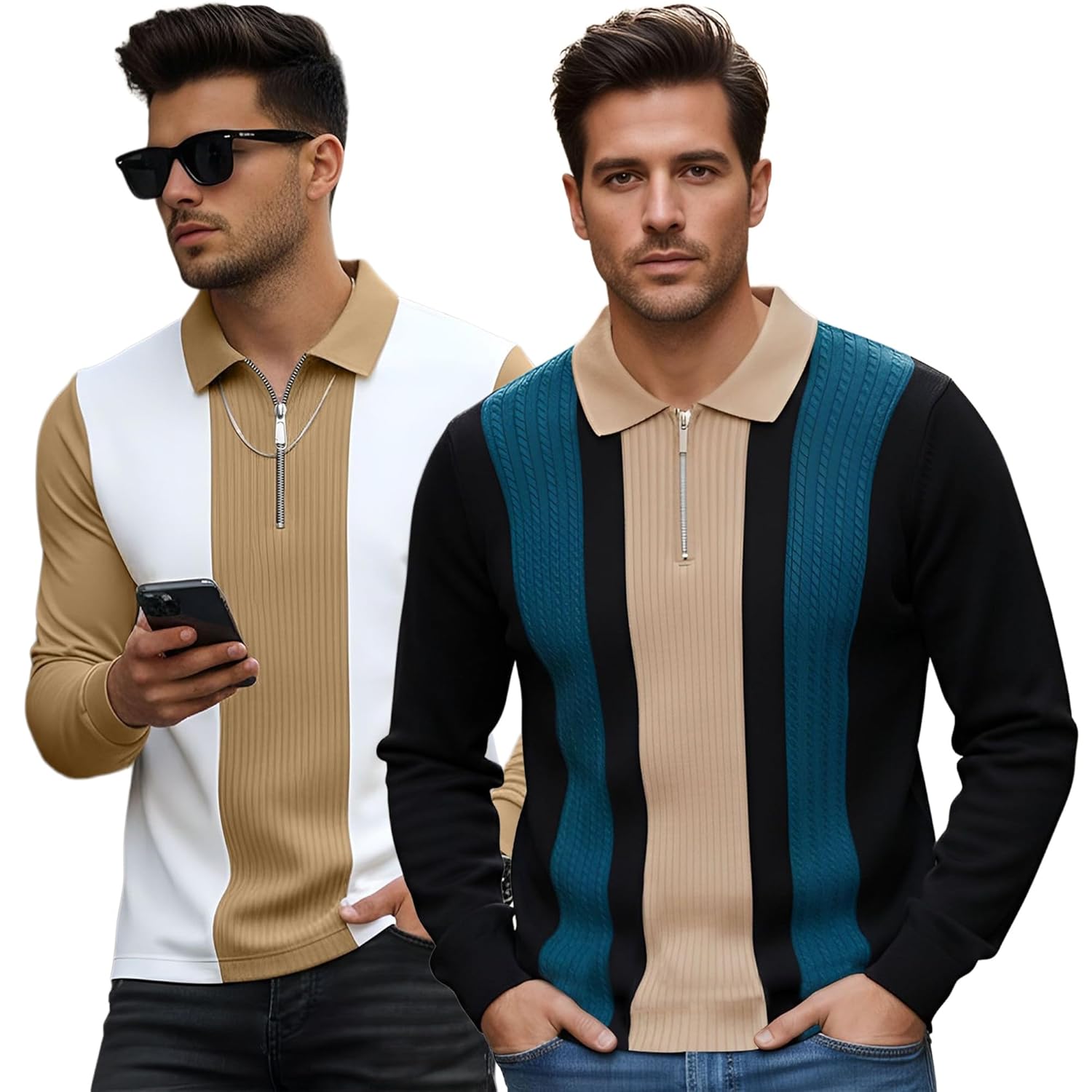 T-Shirt for Men Zip Neck Texture Self Design Cotton Blend Mens Tshirts - Image 11