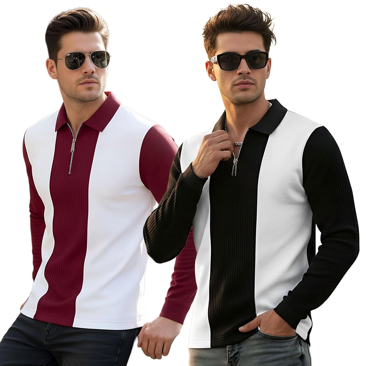 T-Shirt for Men Zip Neck Texture Self Design Cotton Blend Mens Tshirts - Image 13