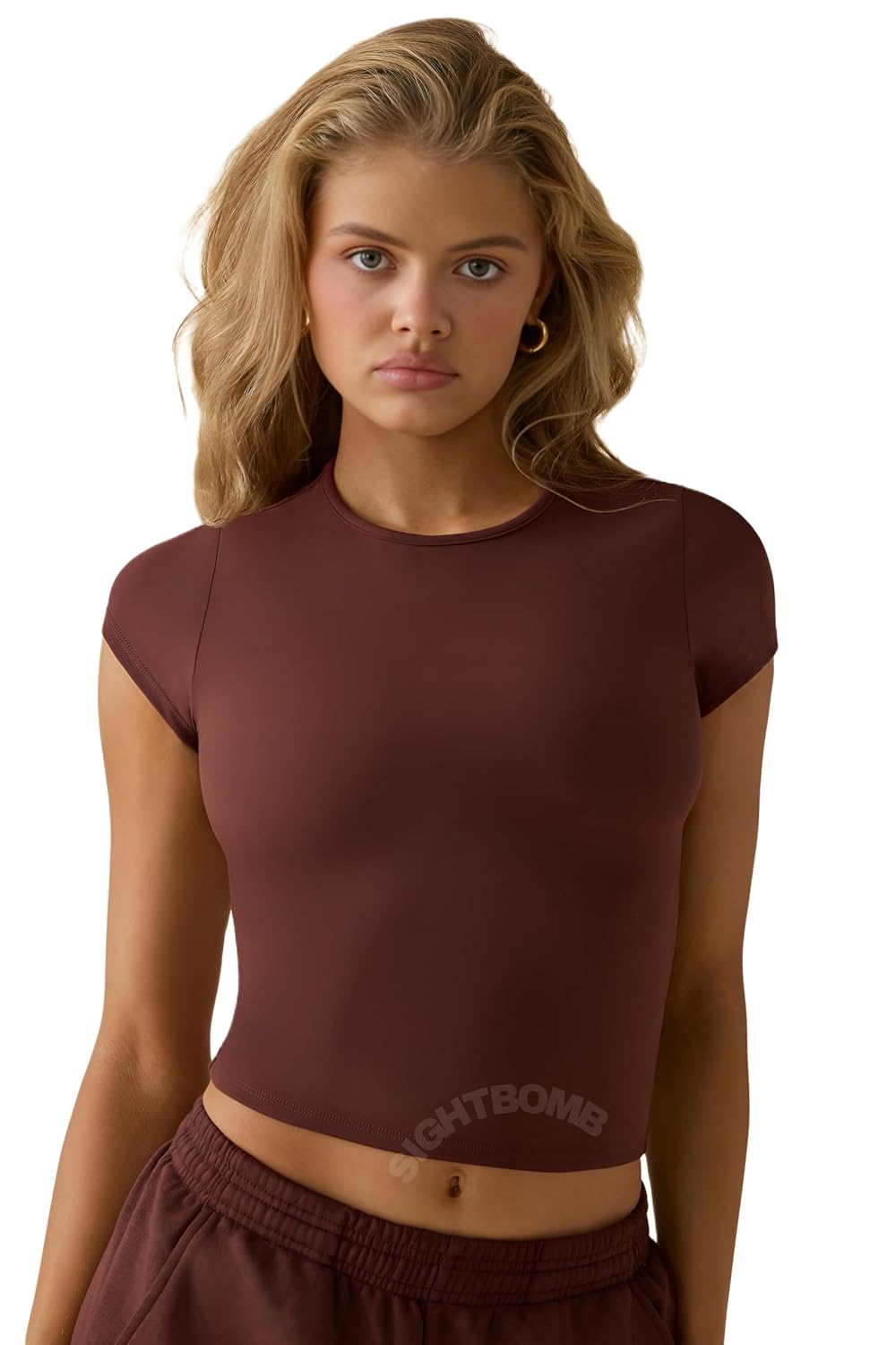 SIGHTBOMB Round Neck Short Sleeve Ultra Soft Front Support Cuddle TEE Microfiber Soft TOP for Women - Image 2