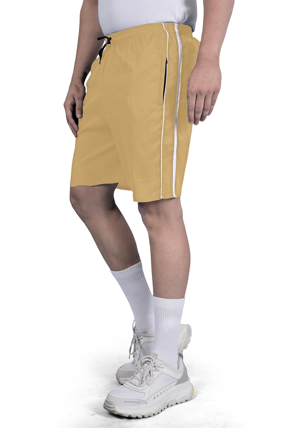 Seemoo Men's Lightweight Athletic Shorts with Side Stripe & Zipper Pocket – Breathable Casual Summer Sports Shorts - Image 4