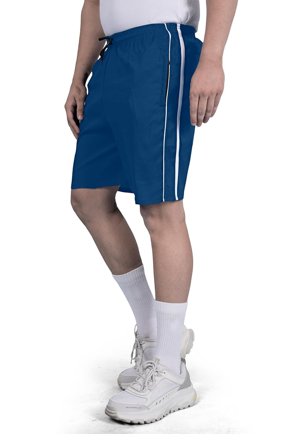 Seemoo Men's Lightweight Athletic Shorts with Side Stripe & Zipper Pocket – Breathable Casual Summer Sports Shorts