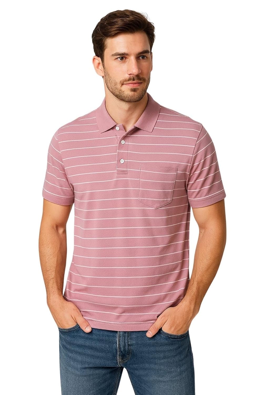 WILD ELEPHANT Men Striped Polo T-Shirt | Cotton Short Sleeve Polo Neck with Button | Chest Pocket Casual Wear - Image 10