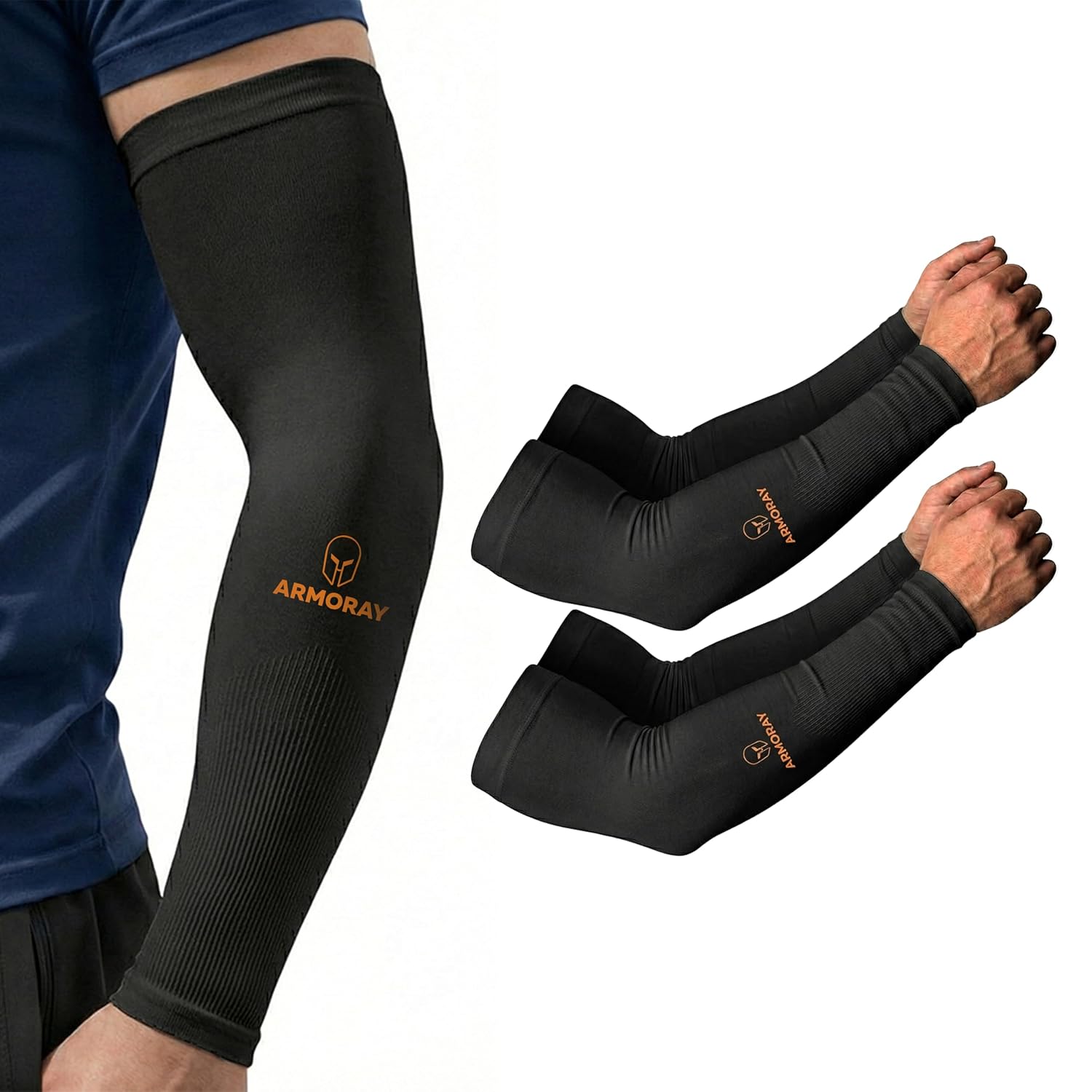 ARMORAY Arm Sleeves for Men or Women - Compression Warmers to Cover Tattoo - for Basketball Golf Running Football Cycling or Sun Protection - Image 9