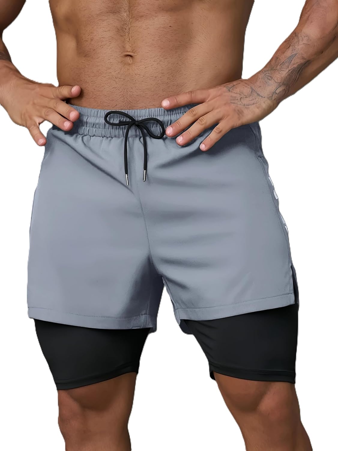 THIRD QUADRANT 2-in-1 Running or Gym Lycra Shorts for Men || Quick-Dry Athletic Shorts ||with Built-in Liner, Black - Image 2