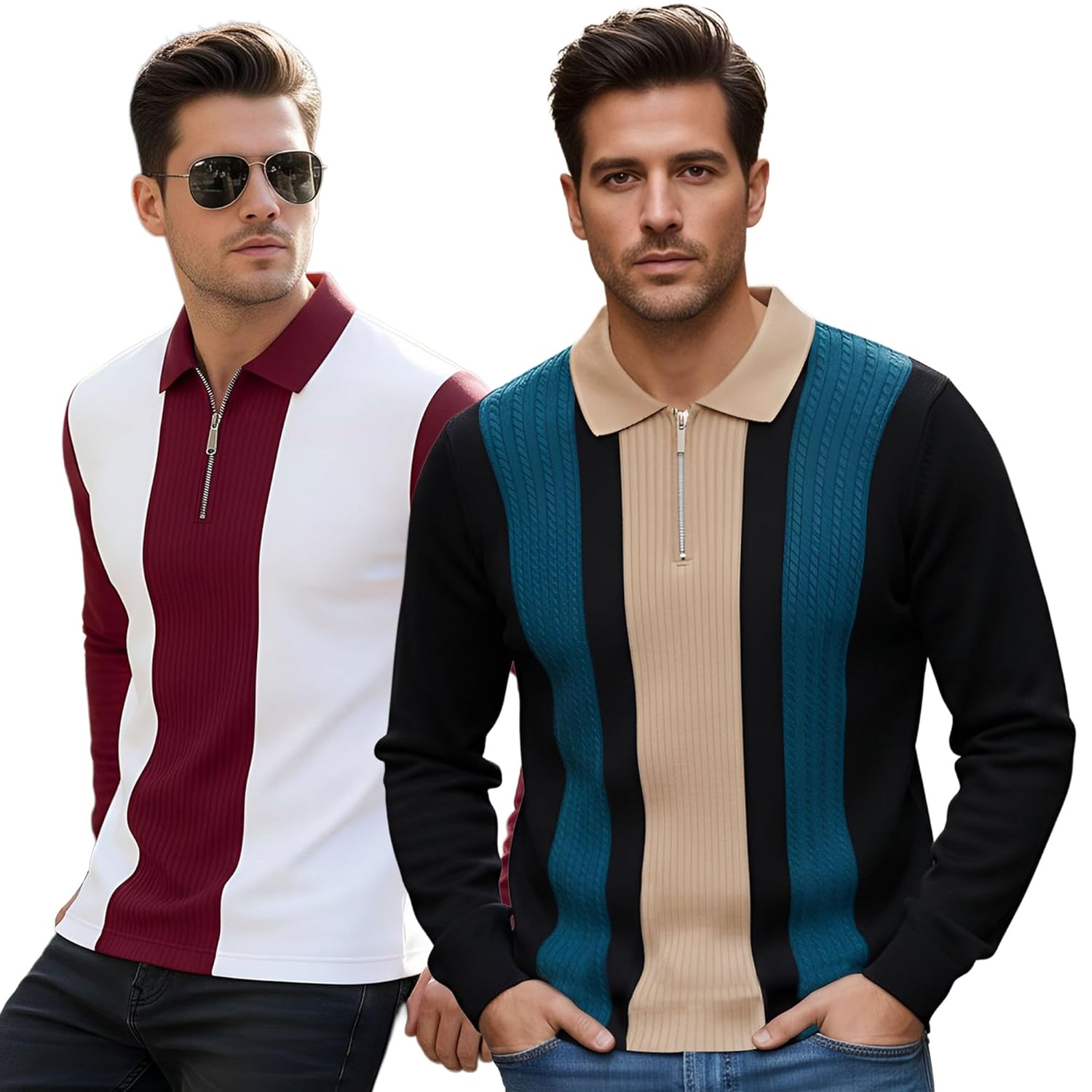 T-Shirt for Men Zip Neck Texture Self Design Cotton Blend Mens Tshirts - Image 9