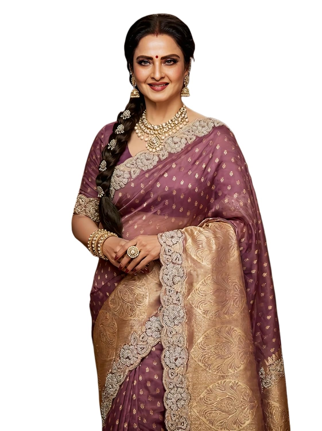 Women's Tissue Silk Saree with Zari Embroidery & Scalloped Borders | Designer Partty Wear Ethnic Saree with Unstitched Blouse Piece - Image 4