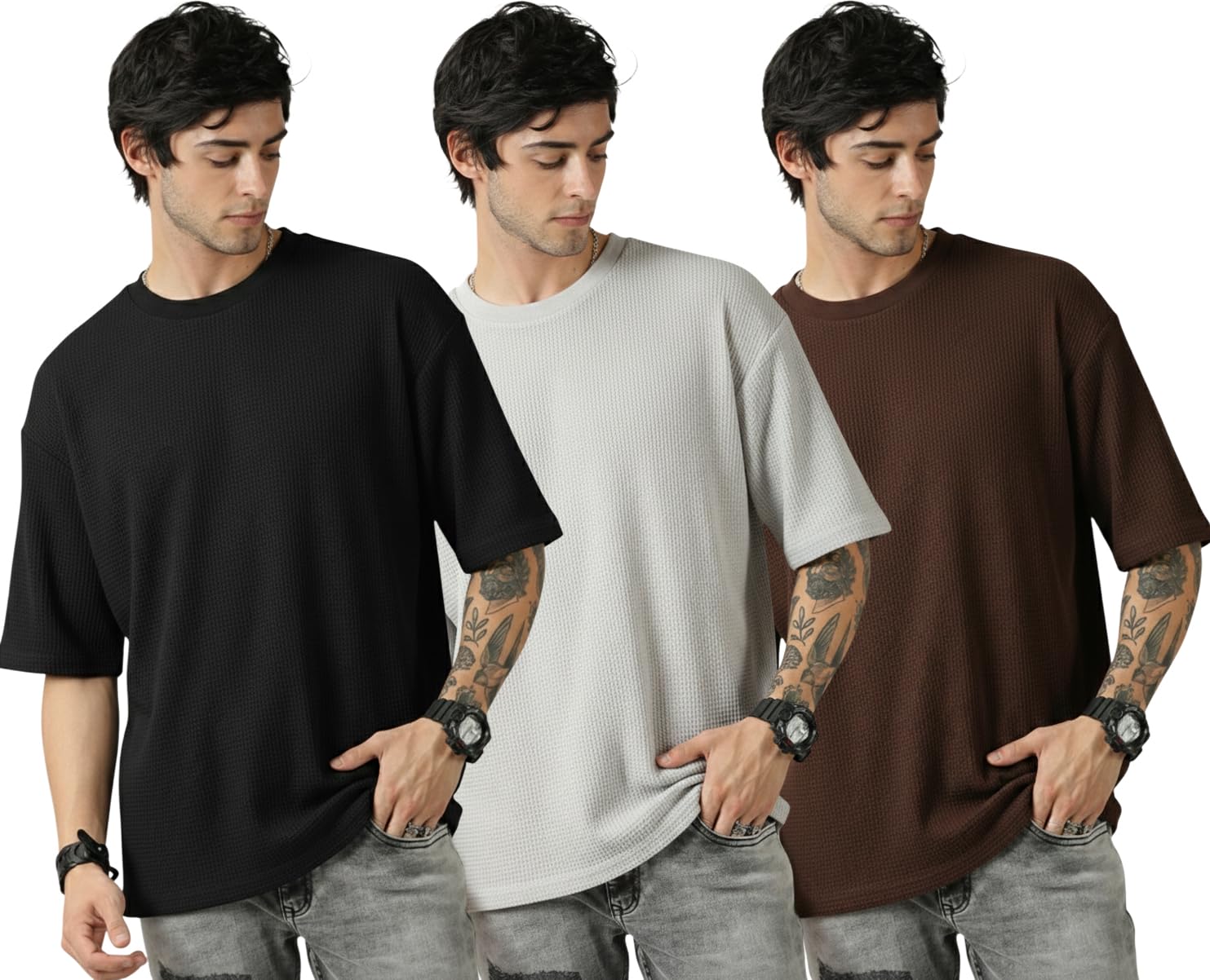 RodZen Men's Polycotton Half Sleeve Round Neck Oversized Solid T-Shirt - Image 7