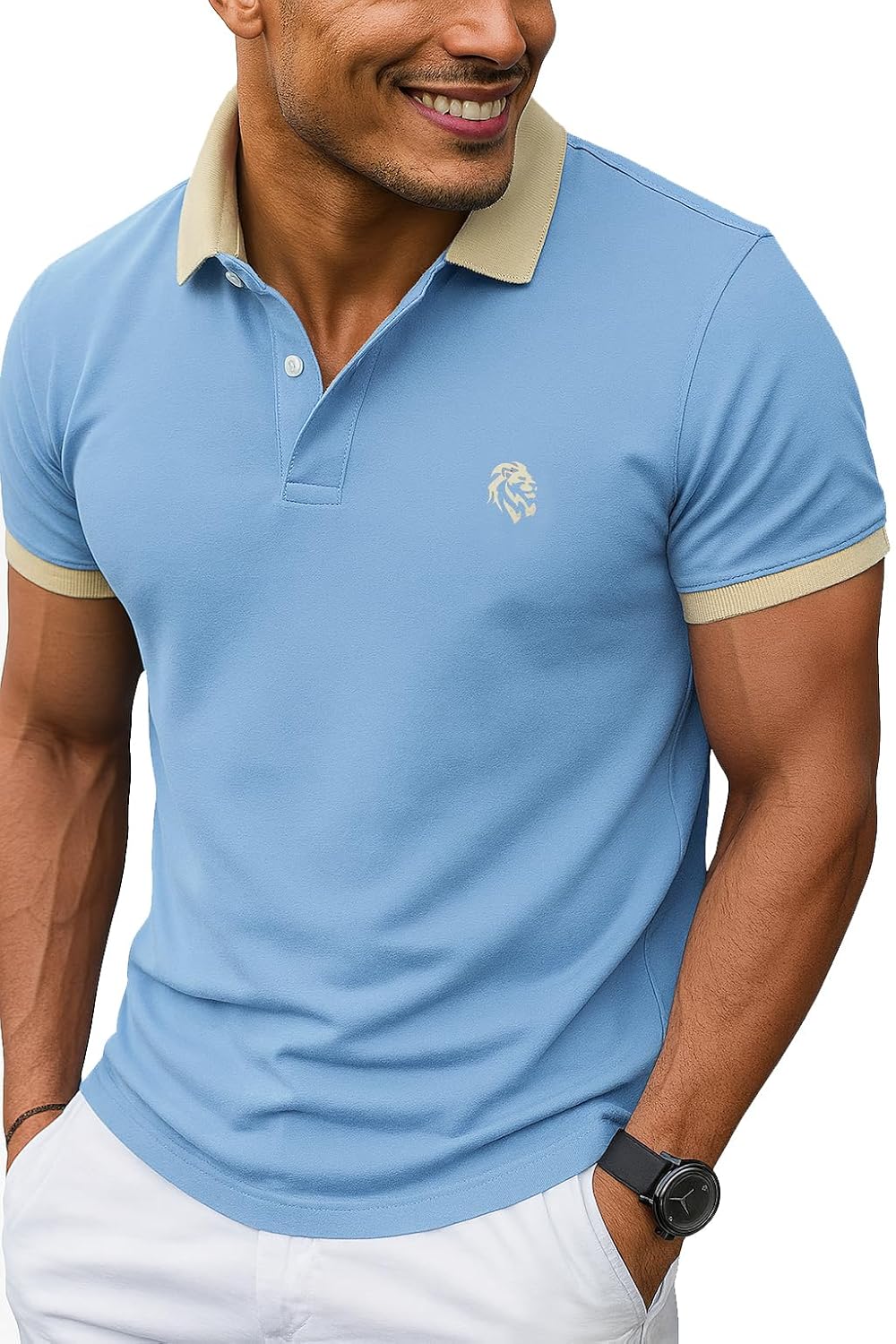 LEOTUDE Men's Polo Neck Matty Half Sleeve Collor Solid Regular Fit Tshirts (Brown)