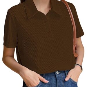 Leriya Fashion Women's Summer Polo T-Shirt – Lightweight Breathable Short Sleeve Collared T-Shirt, Casual Loose Fit Everyday Top for Women