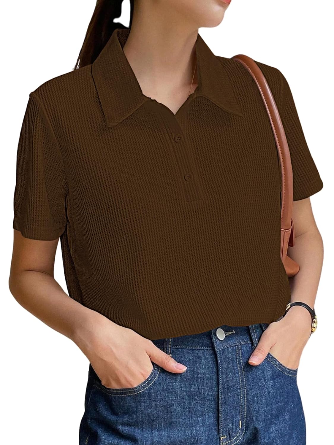 Leriya Fashion Women's Summer Polo T-Shirt – Lightweight Breathable Short Sleeve Collared T-Shirt, Casual Loose Fit Everyday Top for Women