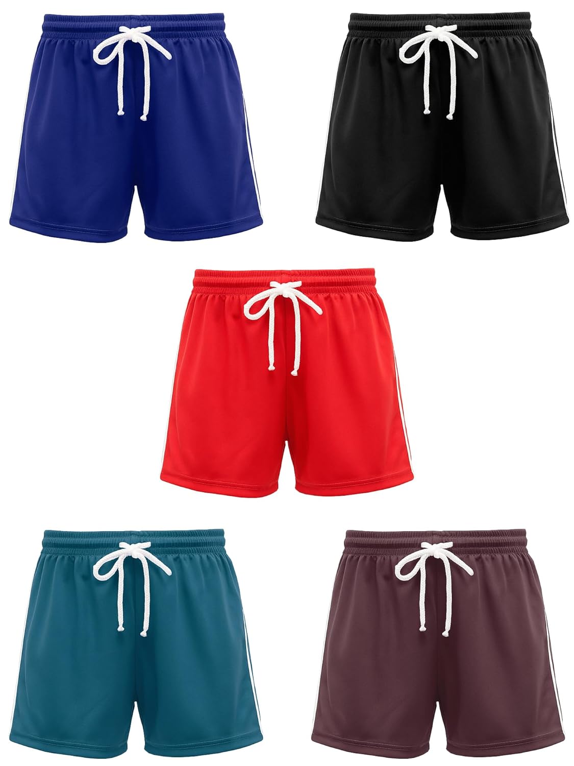 CUTE RASCALS Boys Sports Shorts with Side Stripe Combo Pack of 5 | Lightweight Quick Dry Athletic Shorts for Kids | Elastic Waist Drawstring Gym Running Shorts for Boys (1–14 Years) - Image 2