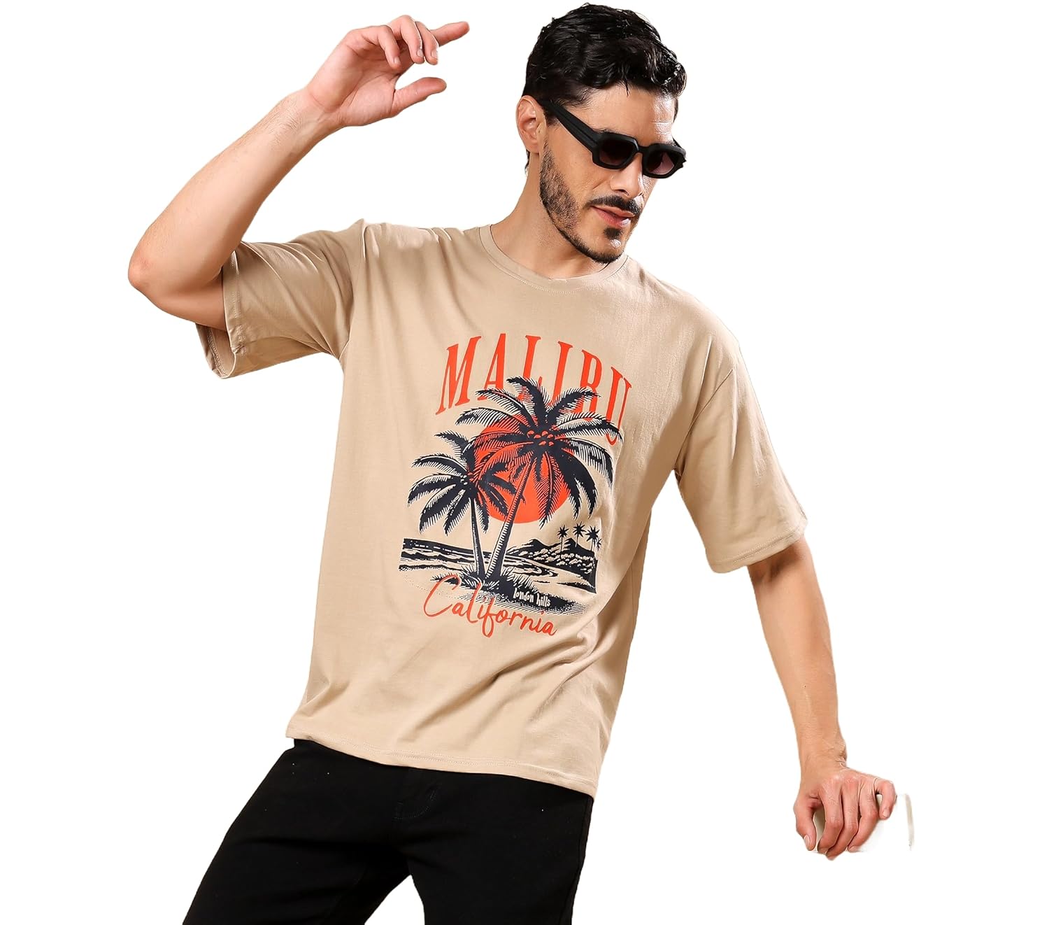 London Hills Men's Cotton Oversized Fit Casual Printed Round Neck, Oversized Longline Drop Shoulder Boho Style T-Shirt - Image 3