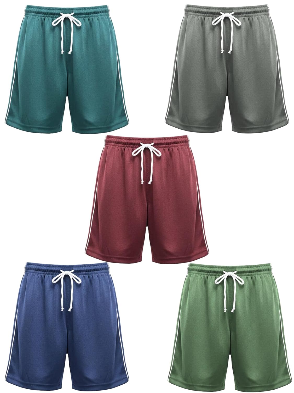 CUTE RASCALS Boys Sports Shorts with Side Stripe Combo Pack of 5 | Lightweight Quick Dry Athletic Shorts for Kids | Elastic Waist Drawstring Gym Running Shorts for Boys (1–14 Years) - Image 3
