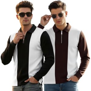 T-Shirt for Men Zip Neck Texture Self Design Cotton Blend Mens Tshirts