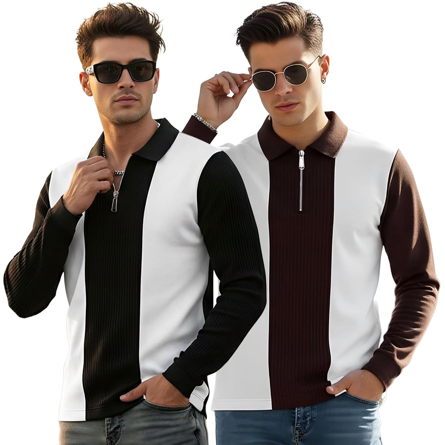 T-Shirt for Men Zip Neck Texture Self Design Cotton Blend Mens Tshirts