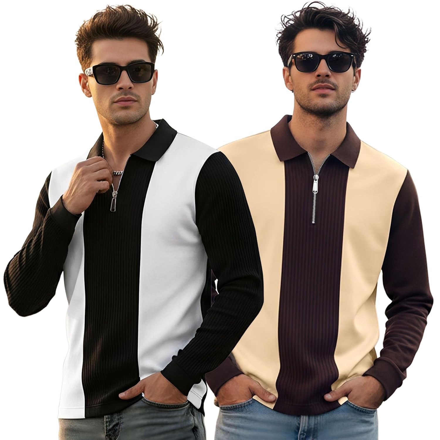 T-Shirt for Men Zip Neck Texture Self Design Cotton Blend Mens Tshirts - Image 4