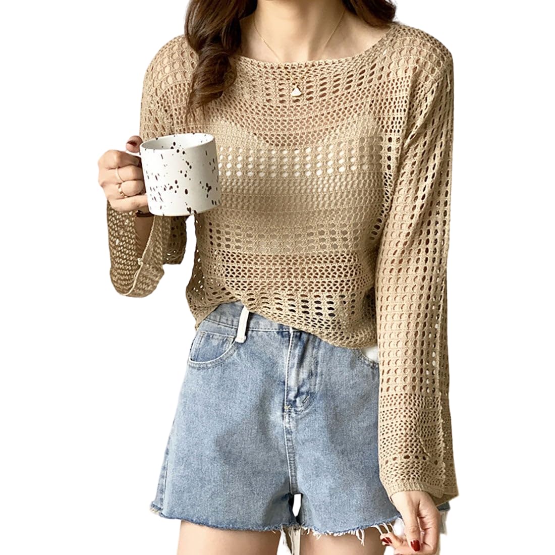 MYSTIFY Women®Short Openwork Sunscreen Knitted Pullover Women Summer Seaside Resort Loose Design Sense Long-Sleeve Sweater Top - Image 6
