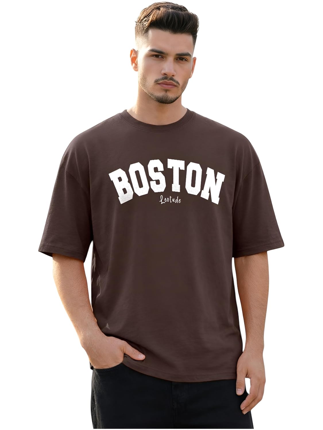 LEOTUDE Men's Half Sleeve Round Neck Cottonblend Graphic Print Oversized Tshirt for Man