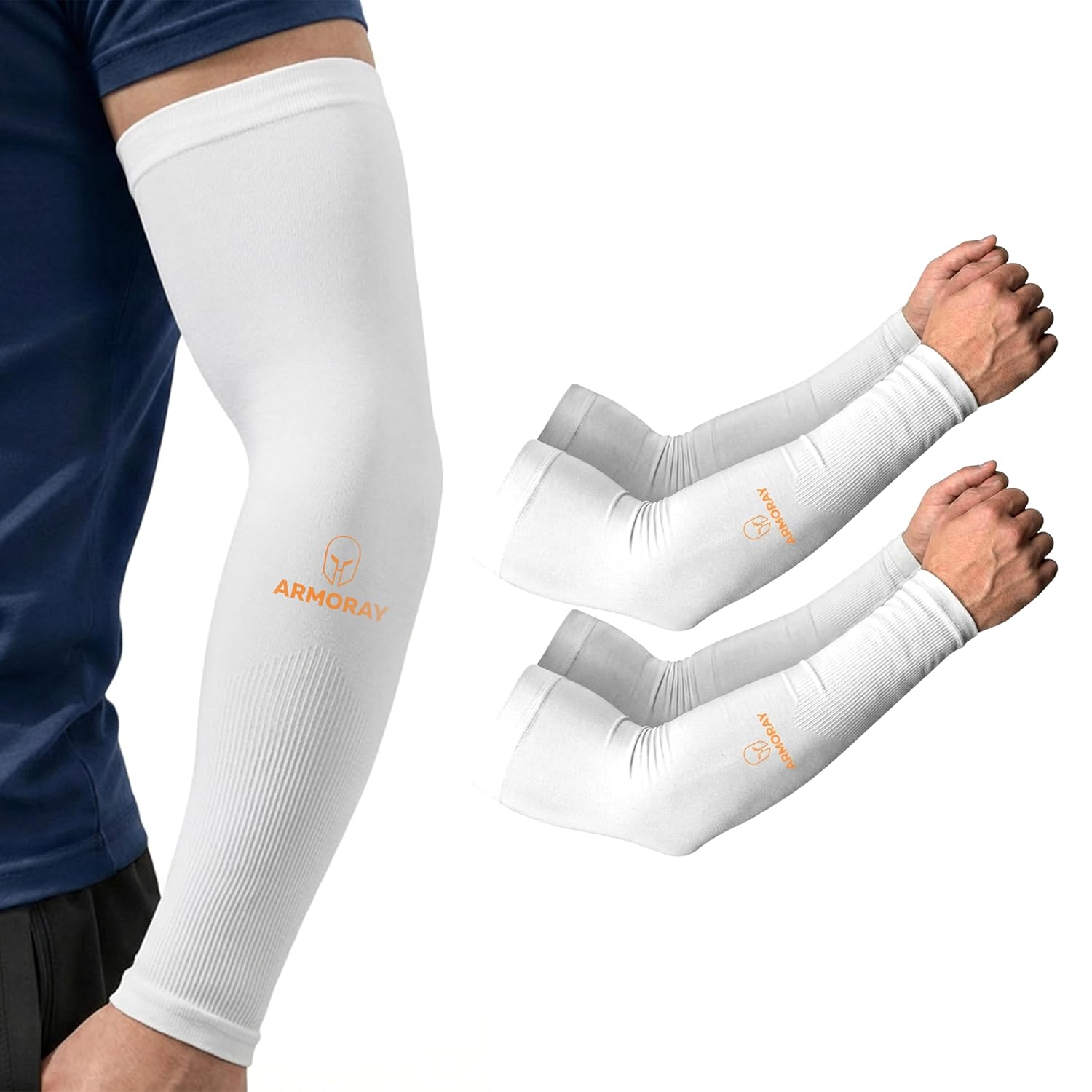 ARMORAY Arm Sleeves for Men or Women - Compression Warmers to Cover Tattoo - for Basketball Golf Running Football Cycling or Sun Protection