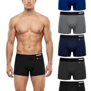 SWAGR 5 Pack Men's Super Combed Cotton Underwear Trunks | Classic TruComfort Fit | Powered by ZincShield Anti-Bacterial Tech | Aerflo Breathability | 4-Way FlexStretch | SOXCO Style SG05