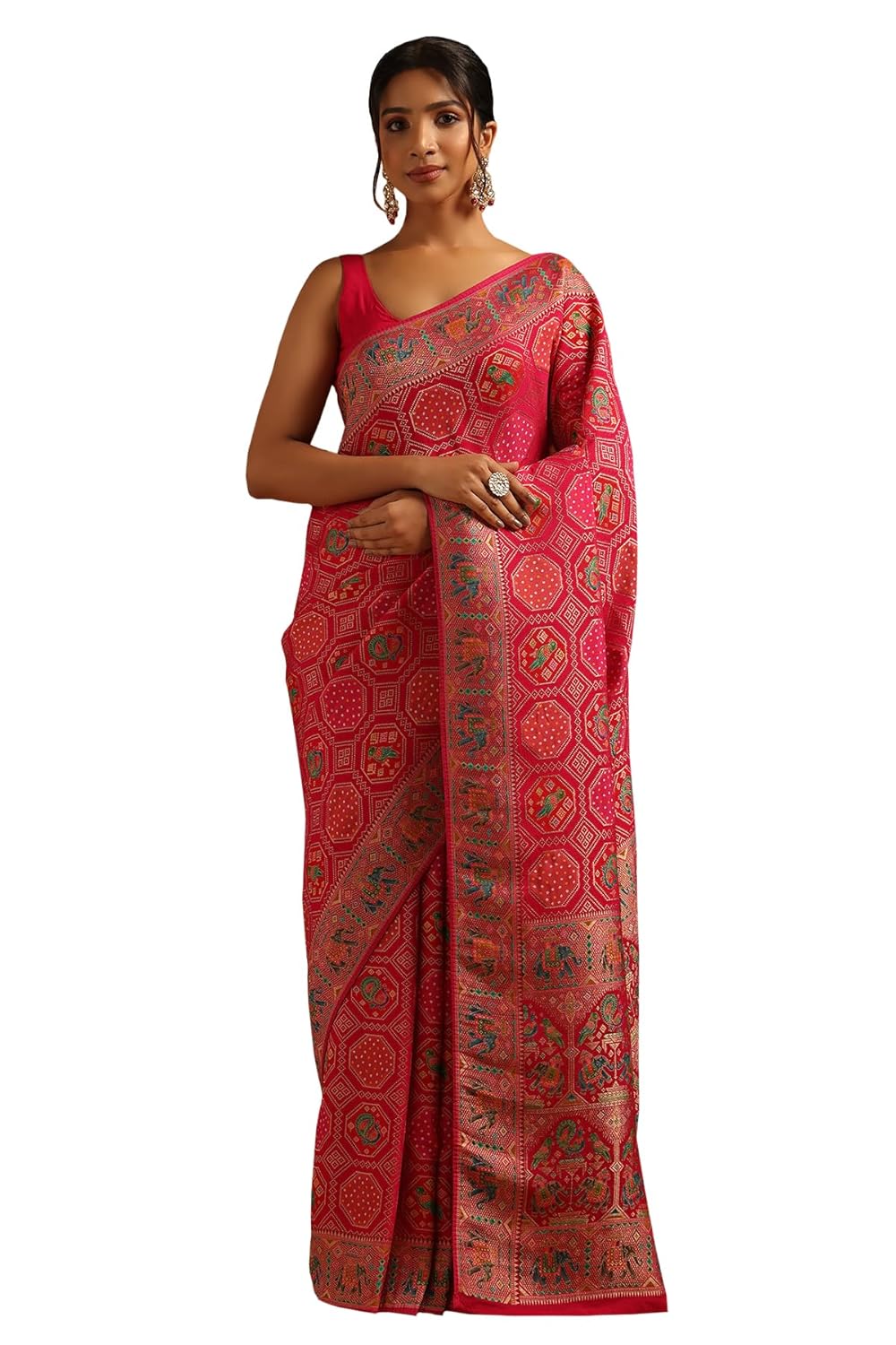 Soch Womens Georgette Bird Motifs Saree With Zari Woven