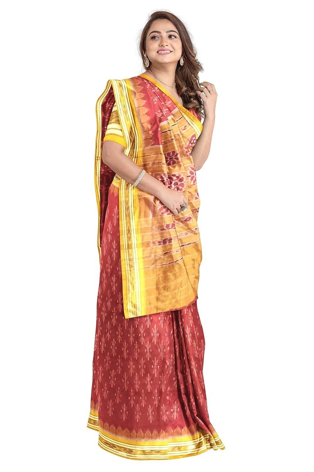 NUAPATANALOOM Odisha Sambalpuri Handloom Ikat Women's Cotton Saree, Odisha Handloom Handmade Pure Cotton Khandua Saree, Ikkat Orissa Traditional Handloom Saree Without Blouse