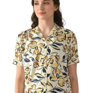 Premium Floral Printed Shirt for Women with Short Sleeves, Ultra-Soft Cotton Blend, Regular Fit Womens Stylish Shirt Casual, Formal, Party, Beach, Summer Wear