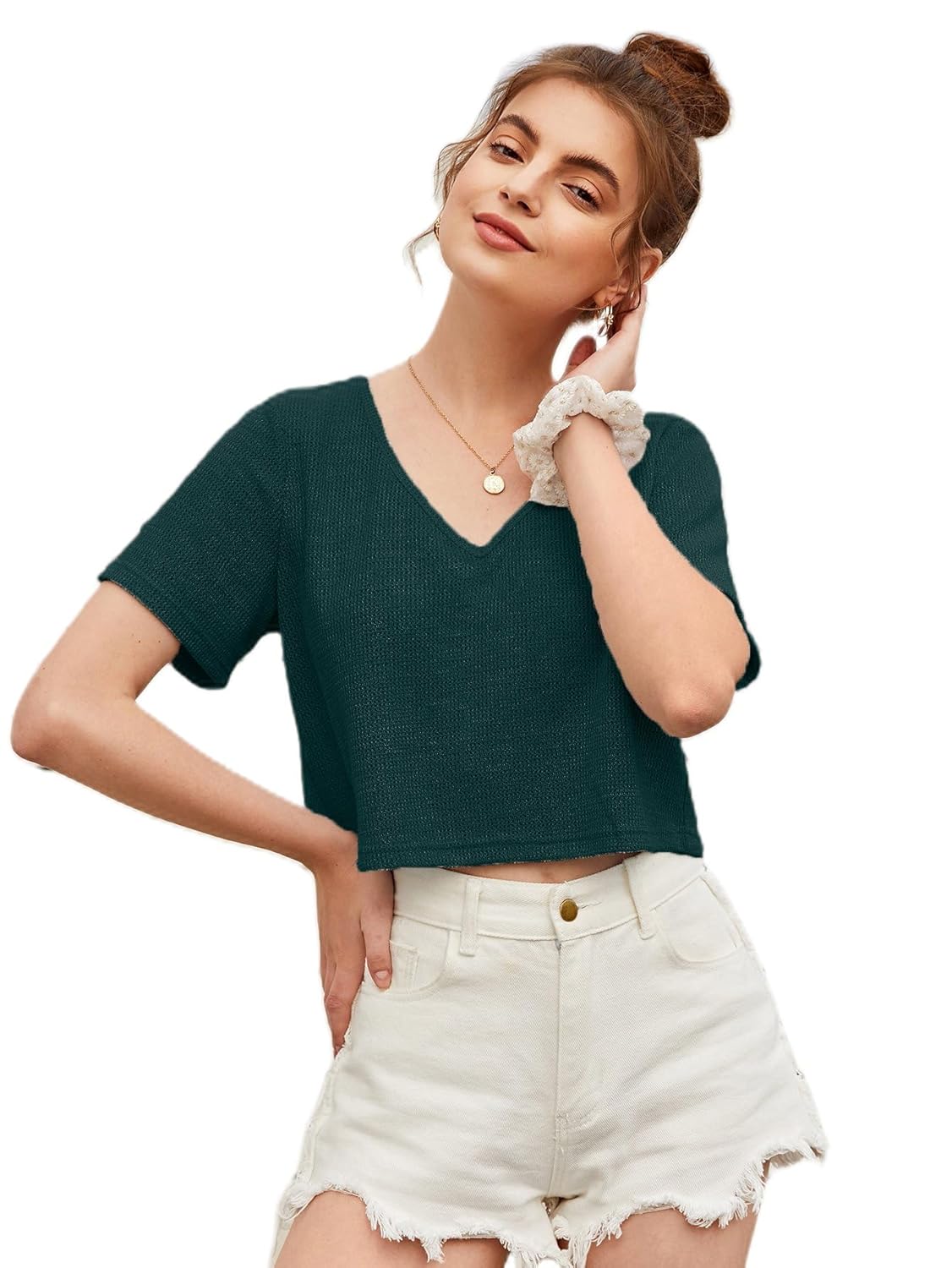 Zilcon Womens Fashion Crop Tops Summer Winter Baisc V Neck Casual Short Sleeve Crop Tops for Women | Women Fashion - Image 4