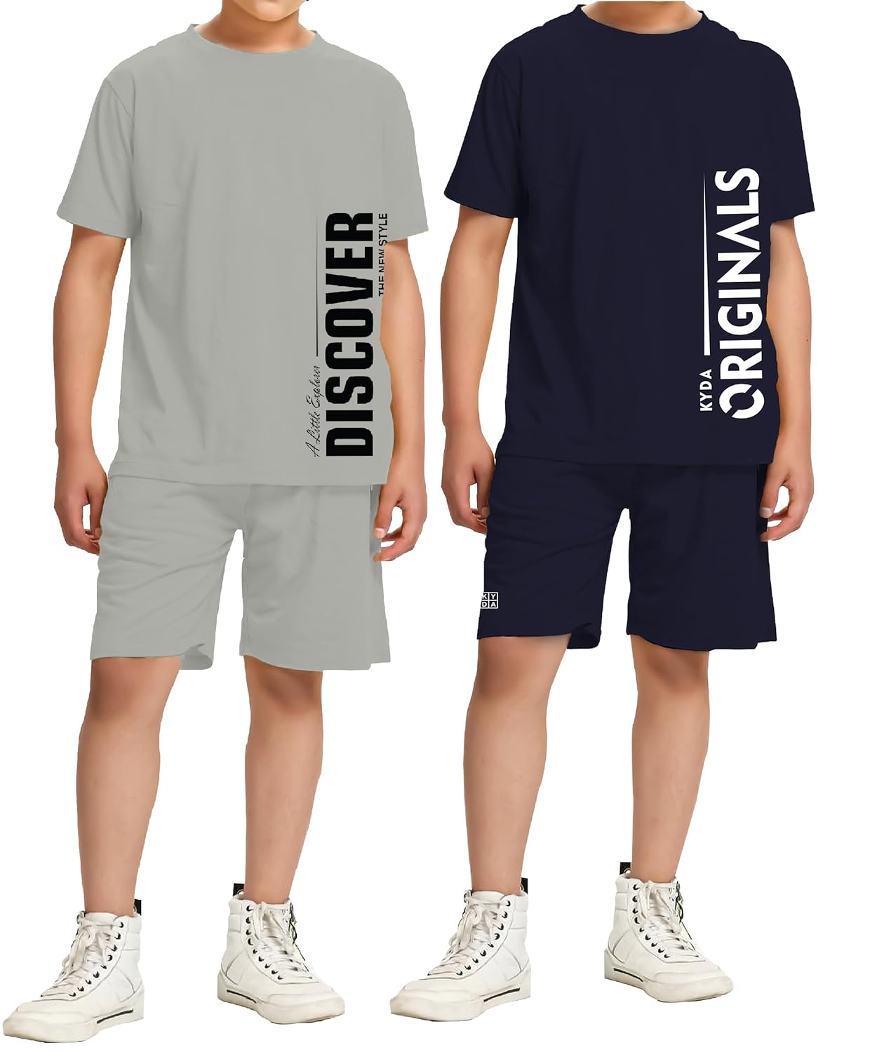 KYDA KIDS® Boy's 100% Pure Cotton Premium Printed Relaxed Fit Tshirt and Shorts Set | Drop Shoulder Tshirt (Pack of 2) - Image 3