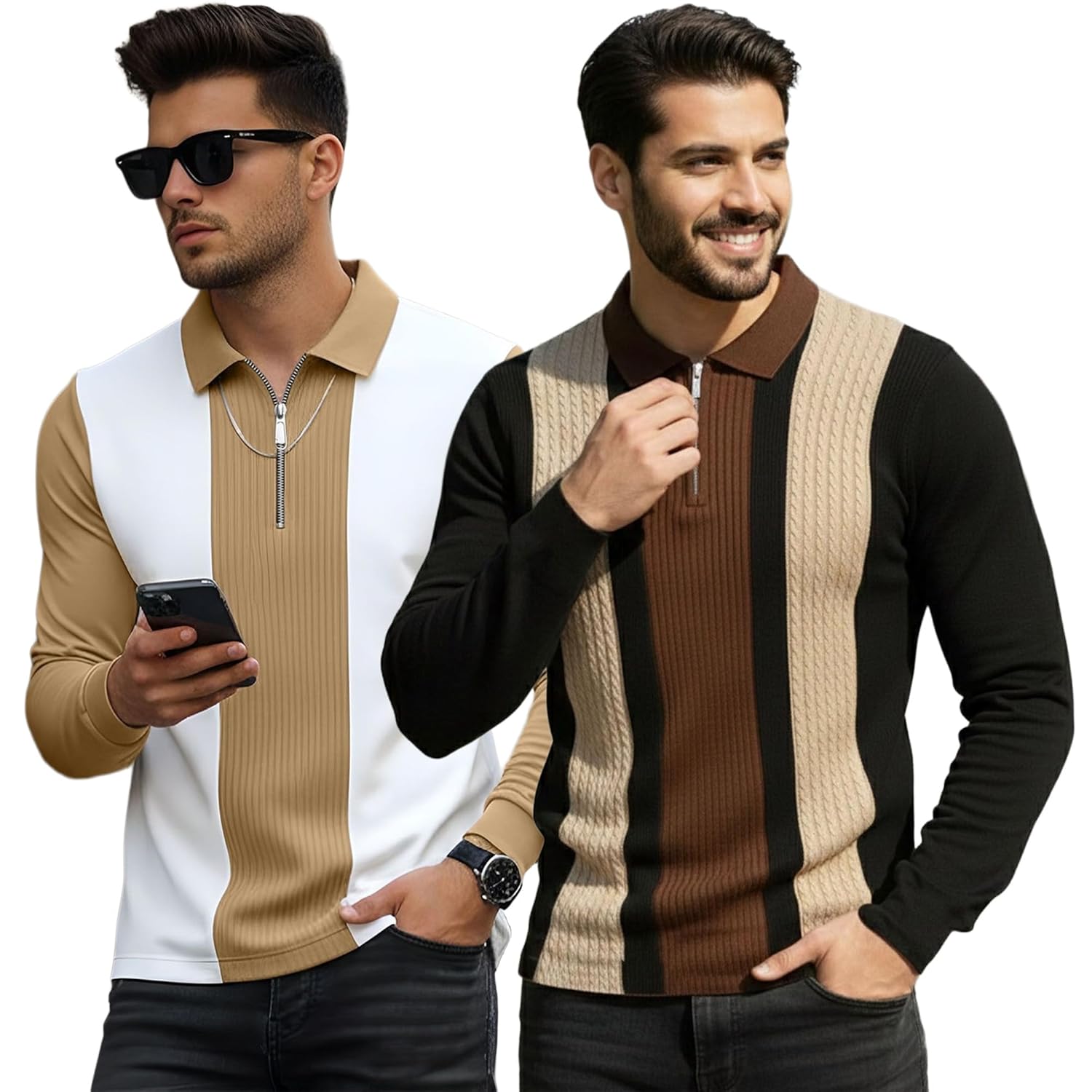 T-Shirt for Men Zip Neck Texture Self Design Cotton Blend Mens Tshirts - Image 8