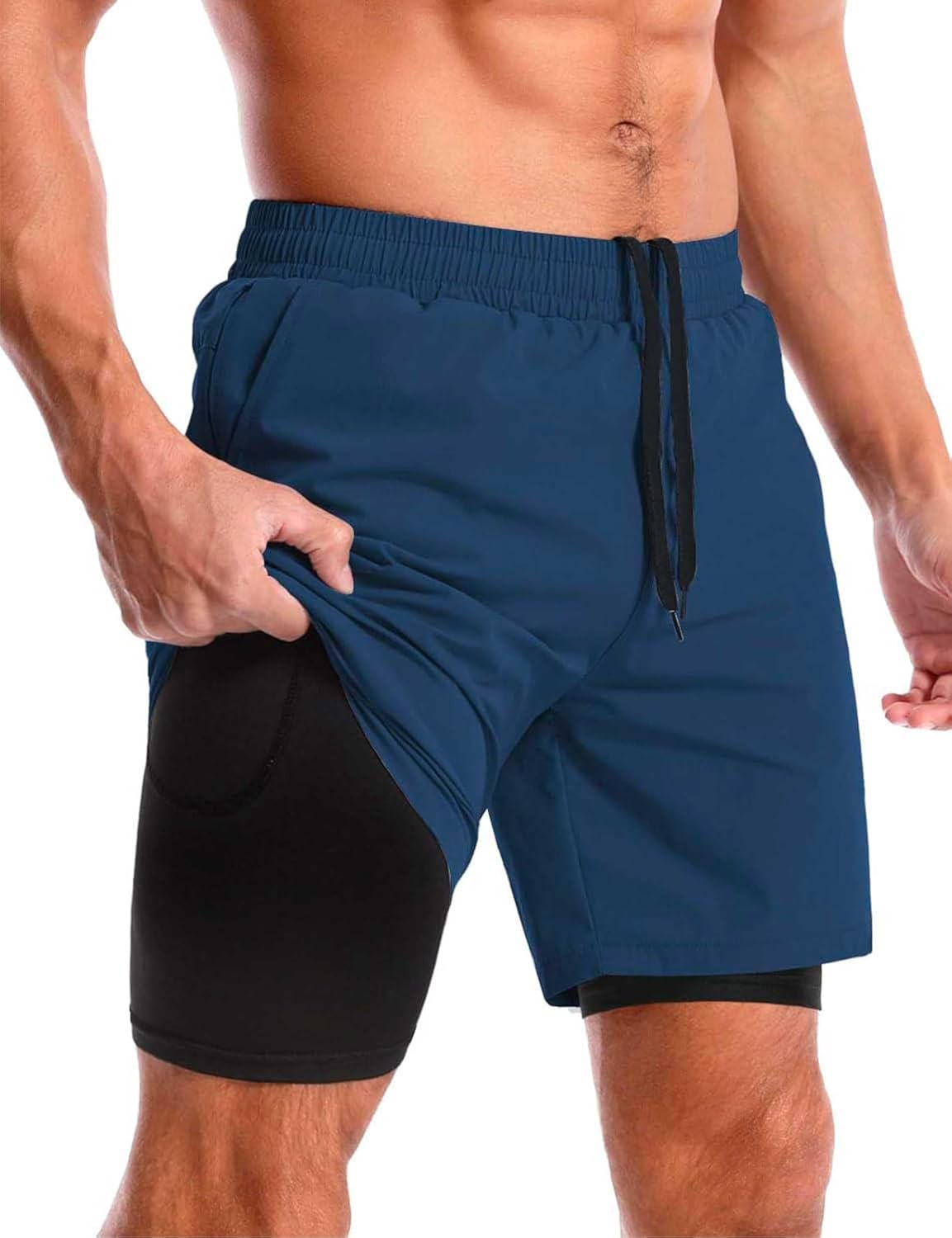 CBlue Men's Outdoor Quick Dry Lightweight Sports Shorts with 2 Zipper Pockets, Breathable Hiking Running Gym Workout Athletic Shorts - Image 4