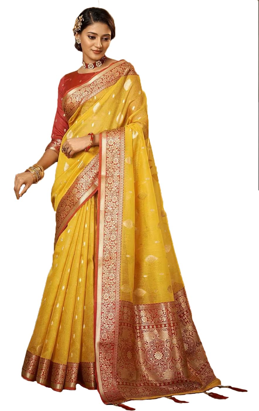 Sumaira Tex Women's Pure Tissue Silk Saree With Woven Zari Banarasi Silk Saree Border With Unstiched Blouse Piece - Image 3