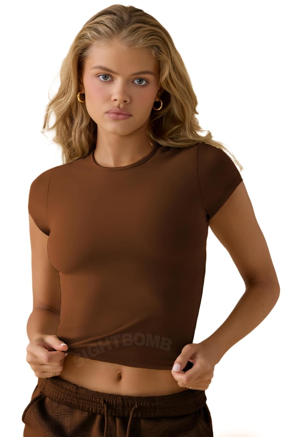 SIGHTBOMB Round Neck Short Sleeve Ultra Soft Front Support Cuddle TEE Microfiber Soft TOP for Women - Image 5