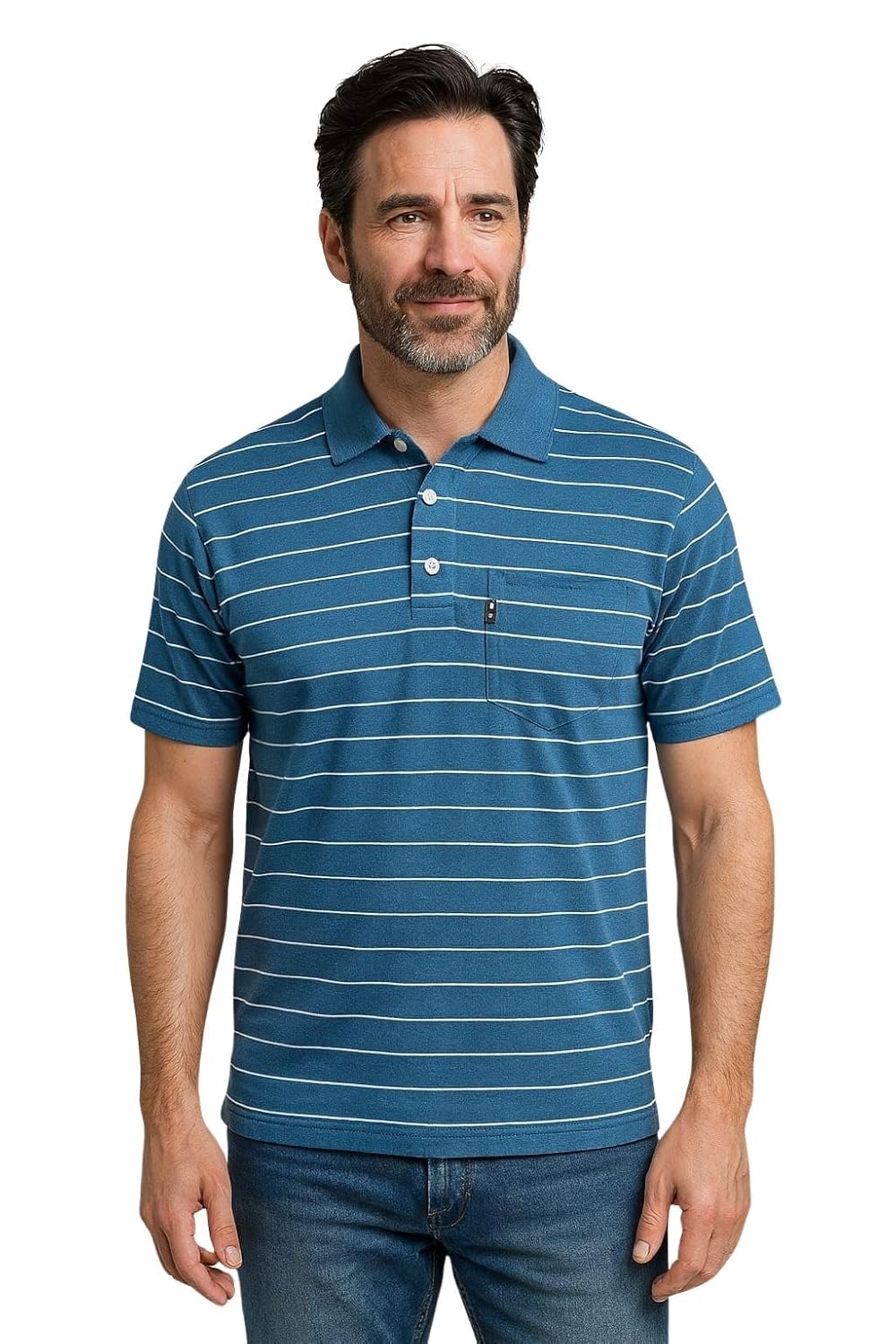 WILD ELEPHANT Men Striped Polo T-Shirt | Cotton Short Sleeve Polo Neck with Button | Chest Pocket Casual Wear - Image 2