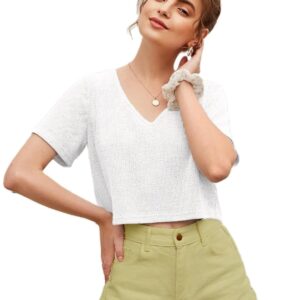 Zilcon Womens Fashion Crop Tops Summer Winter Baisc V Neck Casual Short Sleeve Crop Tops for Women | Women Fashion