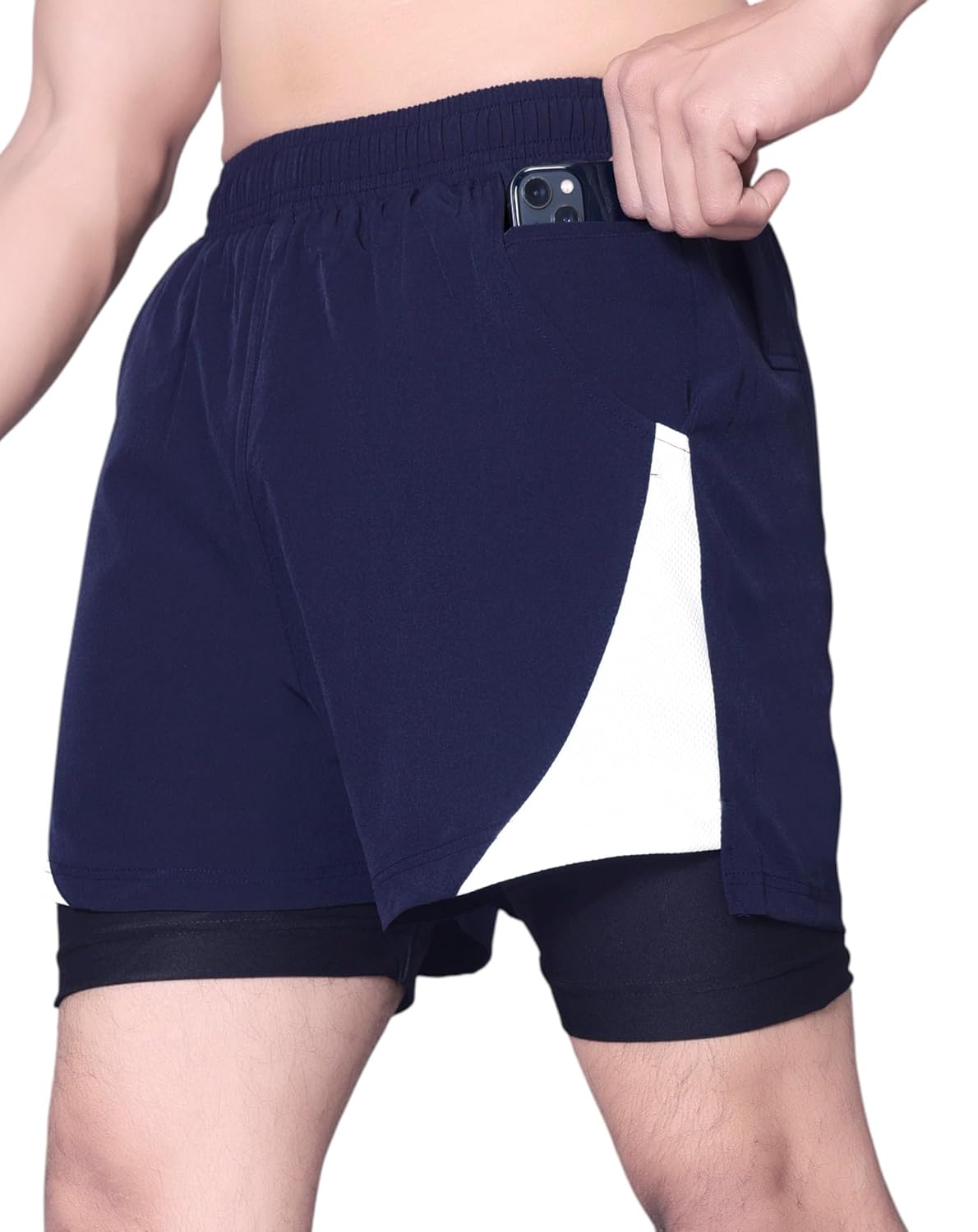 RynoGear Men's 2 in 1 Quick Dry Shorts with Liner and Towel Loop Gym & Running Shorts for Men with Inner Phone Pocket - Image 5
