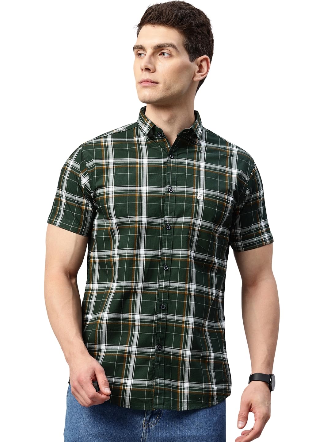 Majestic Man Slim Fit Short Sleeve Checked Pure Cotton Casual Shirt