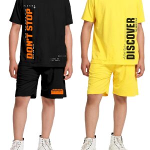 KYDA KIDS® Boy's 100% Pure Cotton Premium Printed Relaxed Fit Tshirt and Shorts Set | Drop Shoulder Tshirt (Pack of 2)