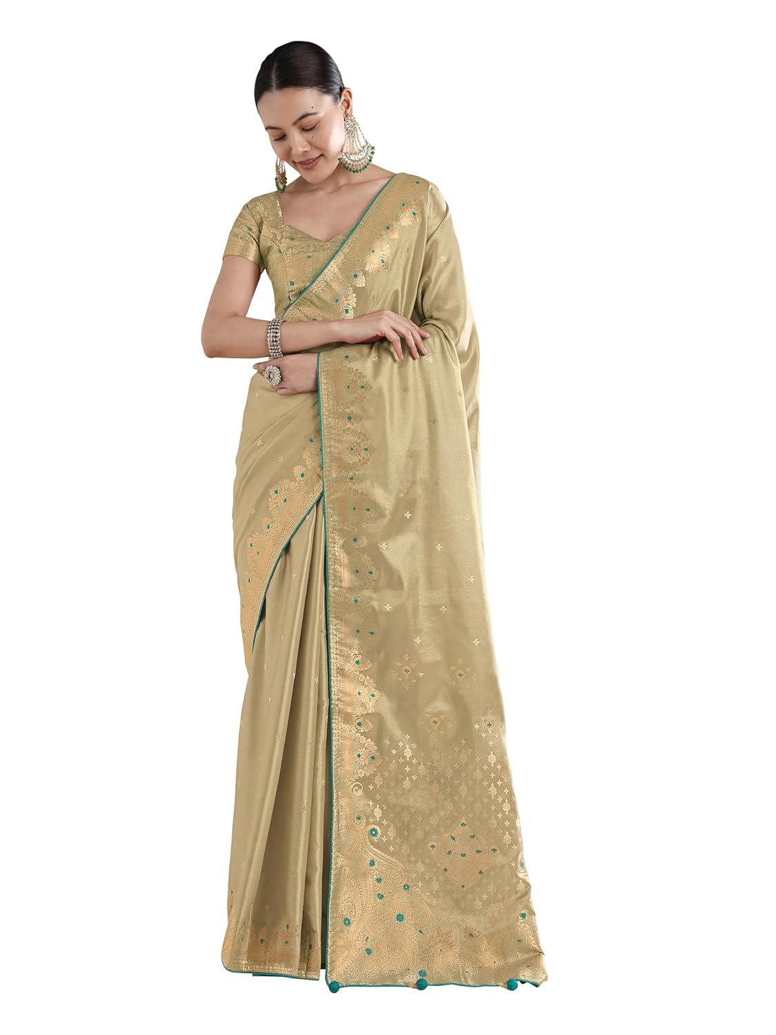 Monjolika Fashion Paisley Zari Woven Banarasi Tissue Silk Saree (15900_Color) - Image 3
