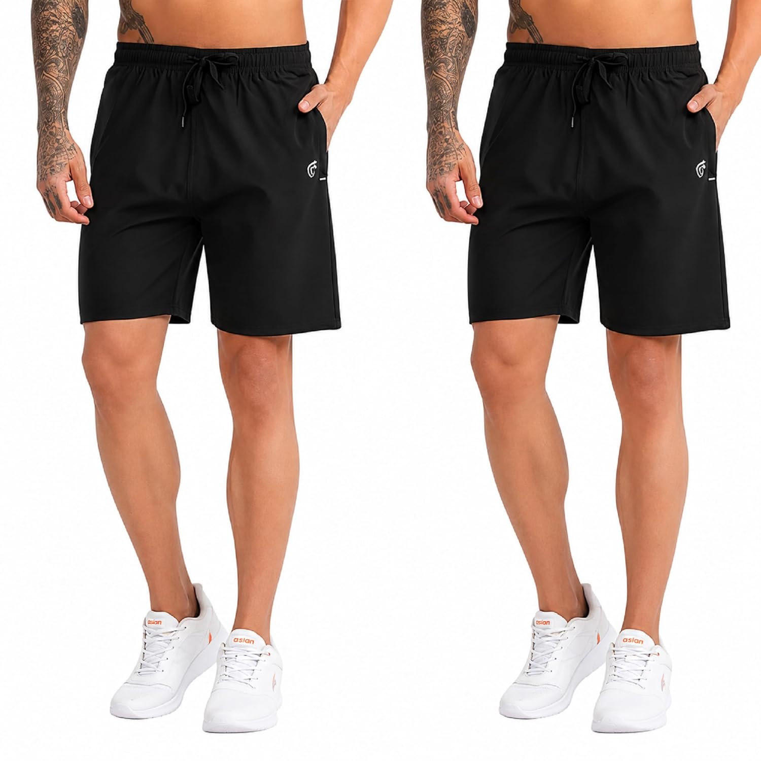 BLUE STAR SHARK Athletic Sports Shorts for Men with Zip Pockets and Elastic Waistband Quick Dry Lightweight Activewear Combo - Pack of 2 - Image 12